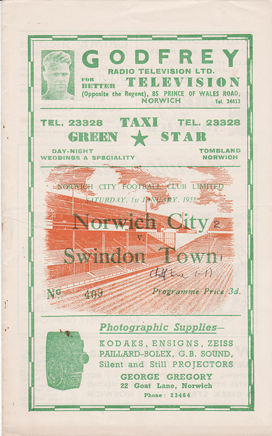 <b>Saturday, January 1, 1955</b><br />vs. Norwich City (Away)